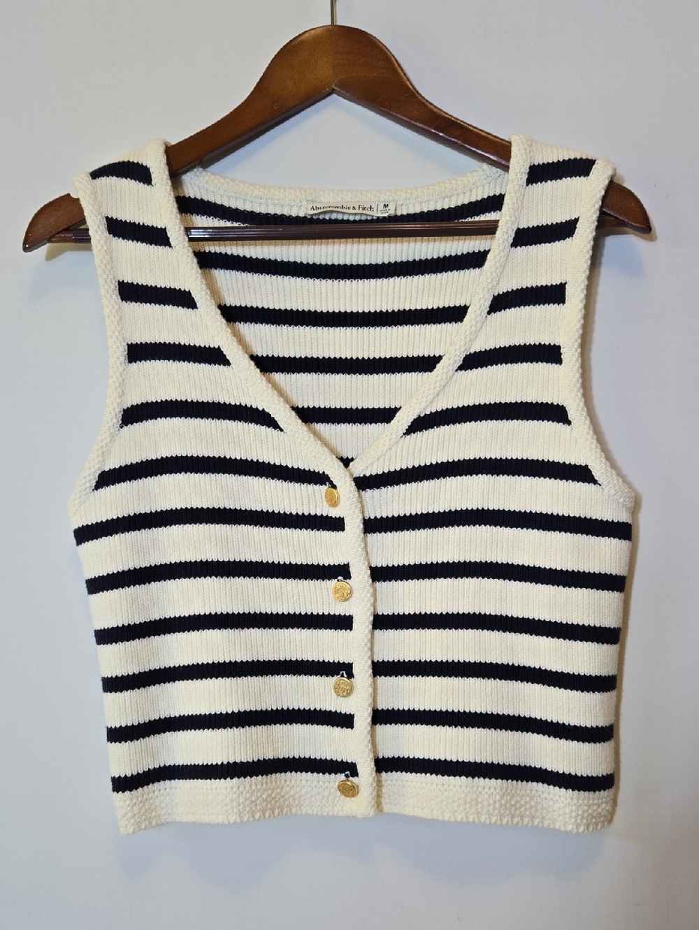 Abercrombie & Fitch Coastal Striped Knit Woven Sweater Vest Size M Nautical - Picture 4 of 10